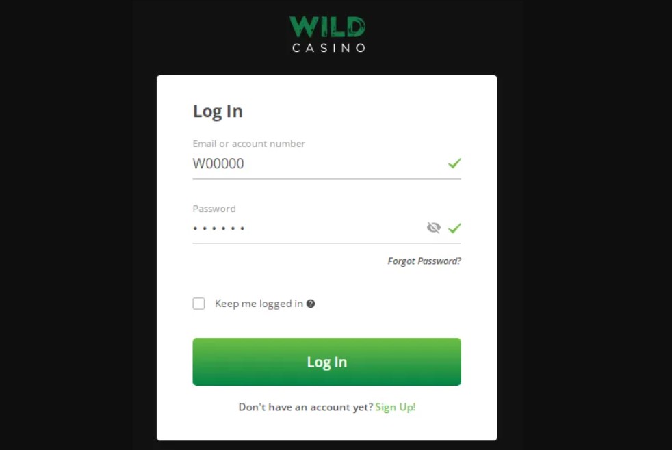 WILD CASINO login 1